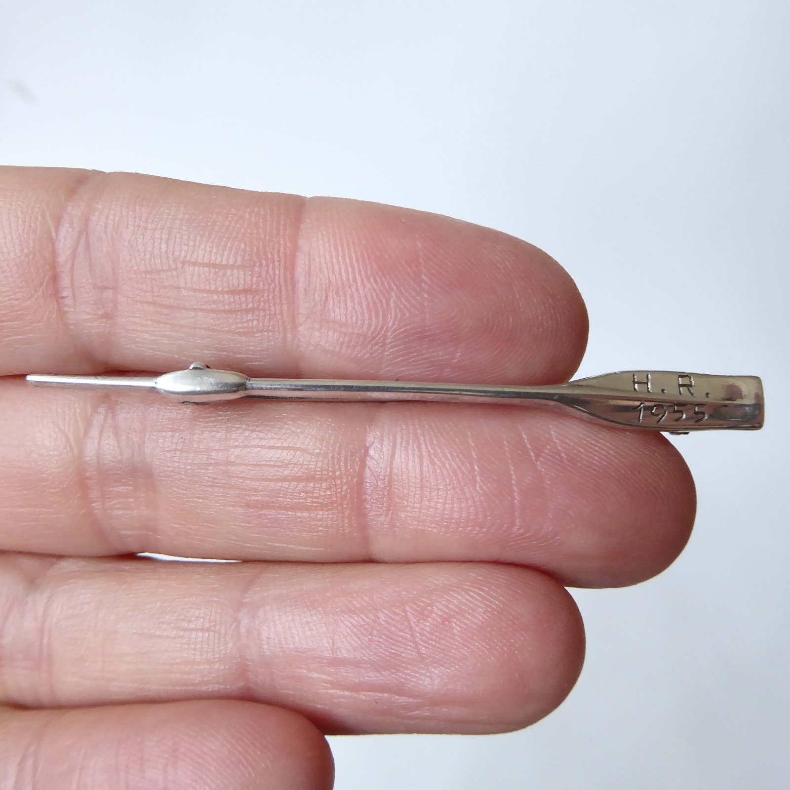 Danish Hans Jensen vintage 830S silver arrow oar bar pin brooch 1955 engraved HR - Image 9