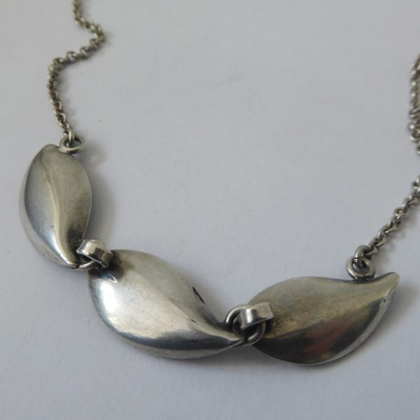 Danish Jens J Aagaard JAa vintage 830 sterling silver lily leaf pendant necklace - Image 11