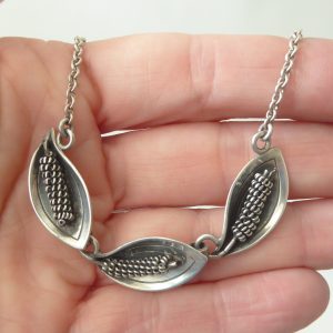 Danish Jens J Aagaard JAa vintage 830 sterling silver lily leaf pendant necklace