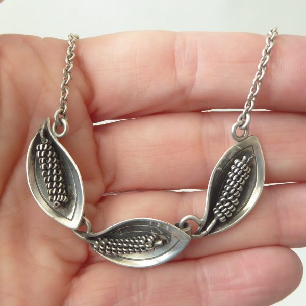 Danish Jens J Aagaard JAa vintage 830 sterling silver lily leaf pendant necklace