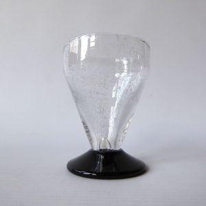 Daum Nancy France signed schnapps shot glass, vintage. Black & bubble clear 3"
