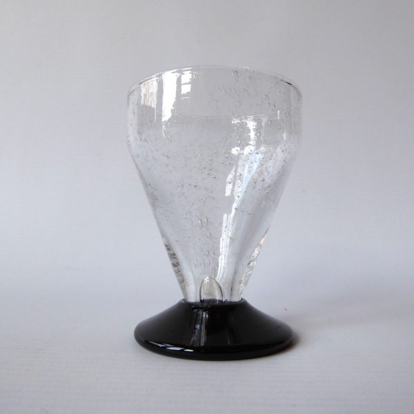 Daum Nancy France signed schnapps shot glass, vintage. Black & bubble clear 3"
