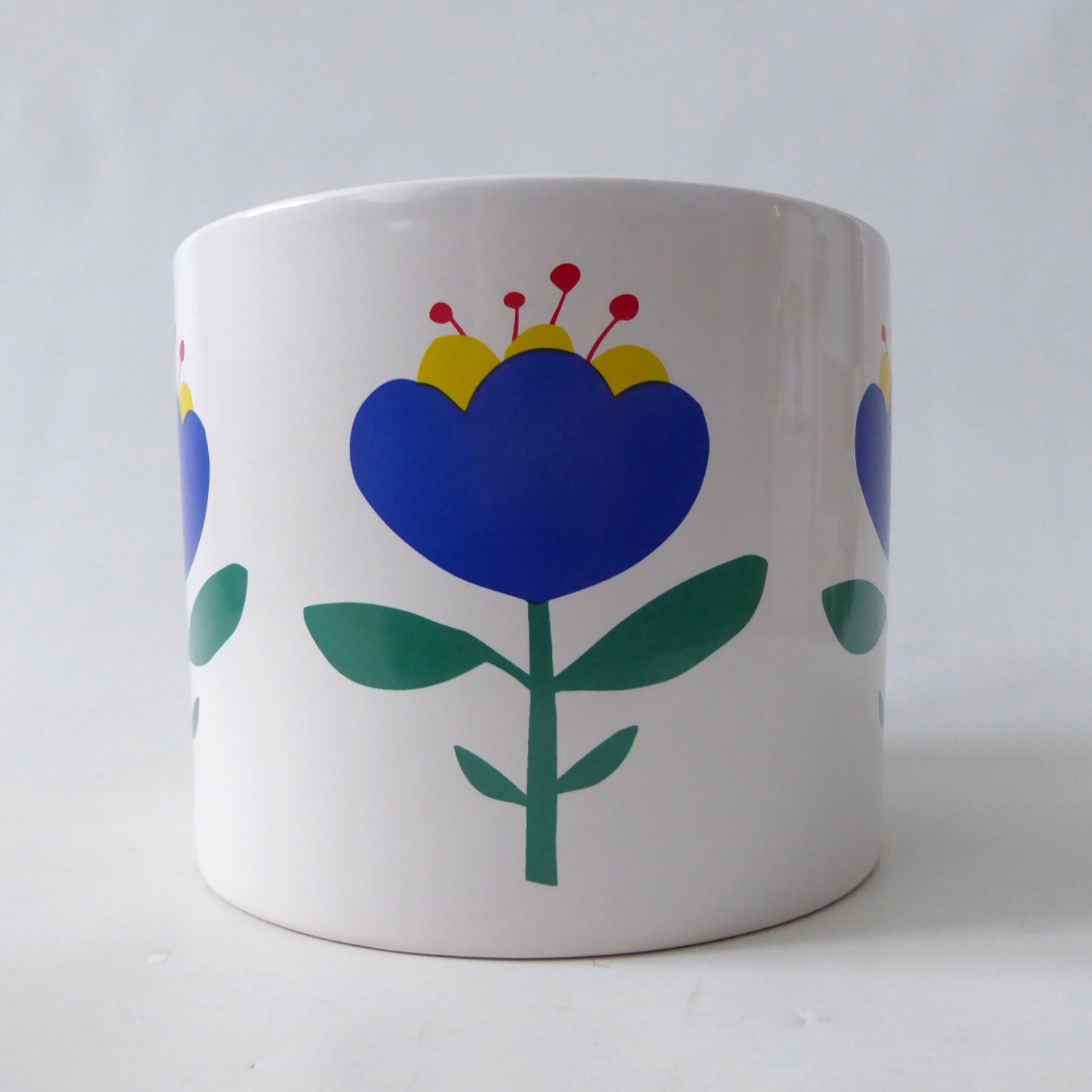 Flying Tiger Danish design plant pot holder planter. White + blue flower ceramic
