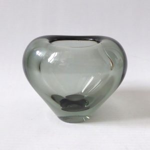 Holmegaard Minuet heart shaped smoke grey vintage art glass vase 1961 Per Lutken