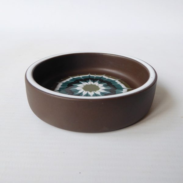 Hornsea Muramic Lancaster Vitramic ceramic pottery pin dish, 9cm. Teal/olive 70s - Image 5