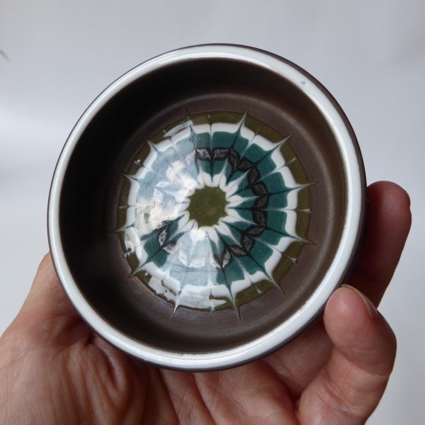 Hornsea Muramic Lancaster Vitramic ceramic pottery pin dish, 9cm. Teal/olive 70s - Image 9