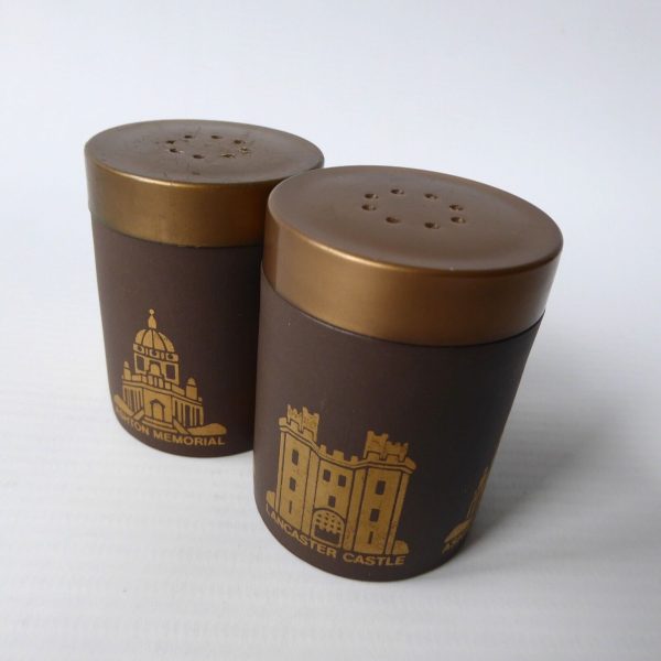 Hornsea salt & pepper pots, shakers. Lancaster castle, Ashton. Vitramic gold '76 - Image 3