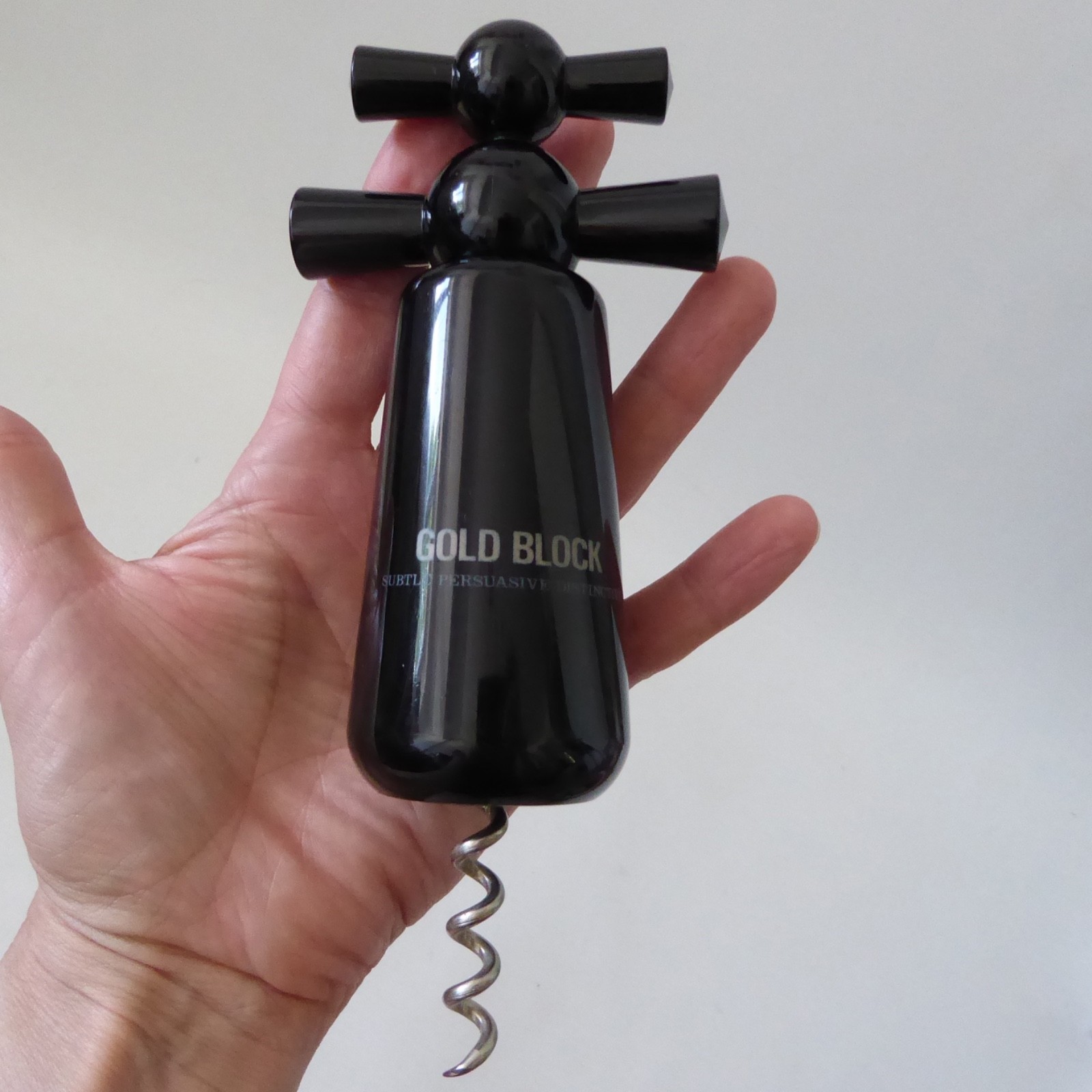 Imp retro acrylic corkscrew, black plastic, vintage 1970s 1980s 'Gold Block' - Image 4