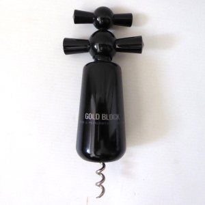 Imp retro acrylic corkscrew, black plastic, vintage 1970s 1980s 'Gold Block'