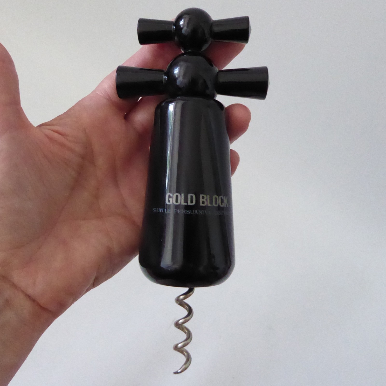 Imp retro acrylic corkscrew, black plastic, vintage 1970s 1980s 'Gold Block' - Image 5