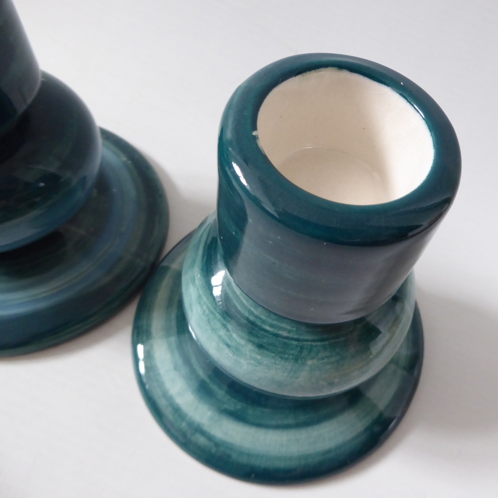Jersey Pottery vintage pair candlesticks candle holders, teal blue green ceramic - Image 11