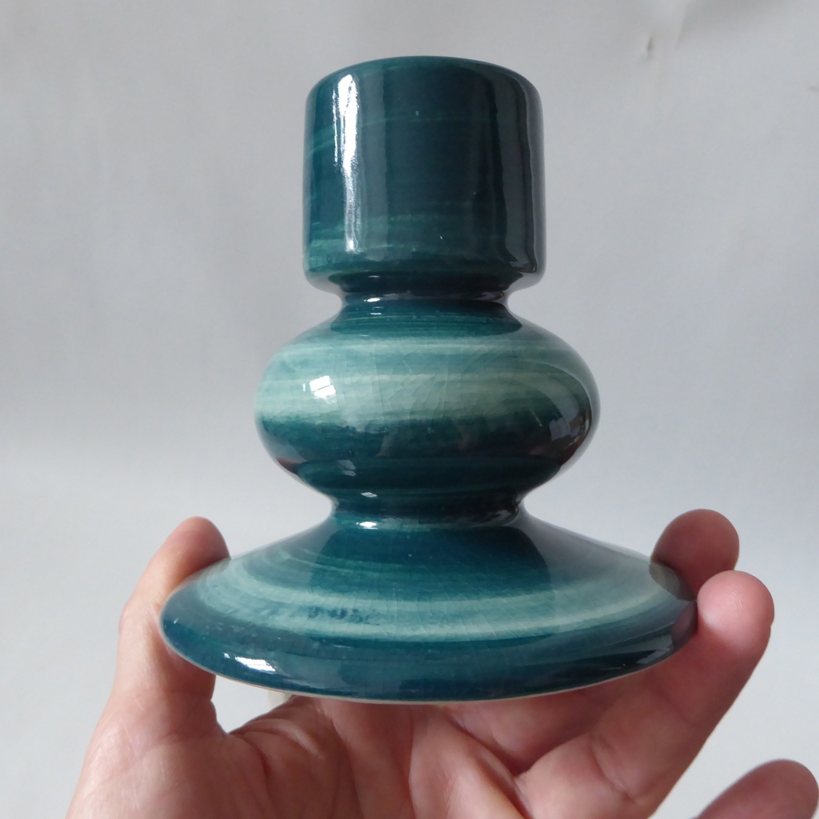 Jersey Pottery vintage pair candlesticks candle holders, teal blue green ceramic - Image 12