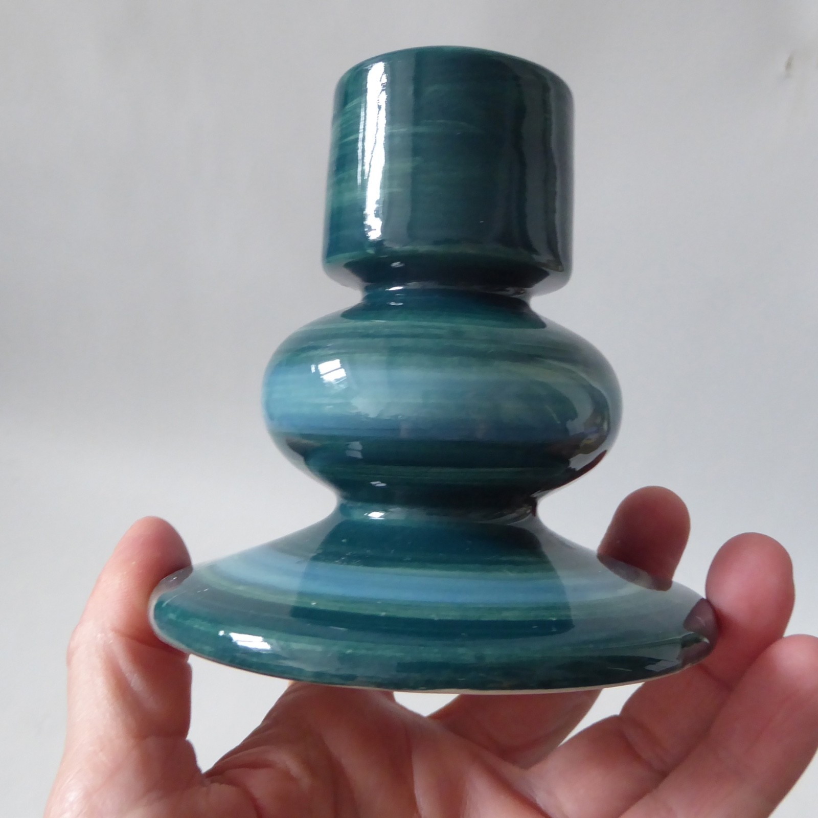 Jersey Pottery vintage pair candlesticks candle holders, teal blue green ceramic - Image 13
