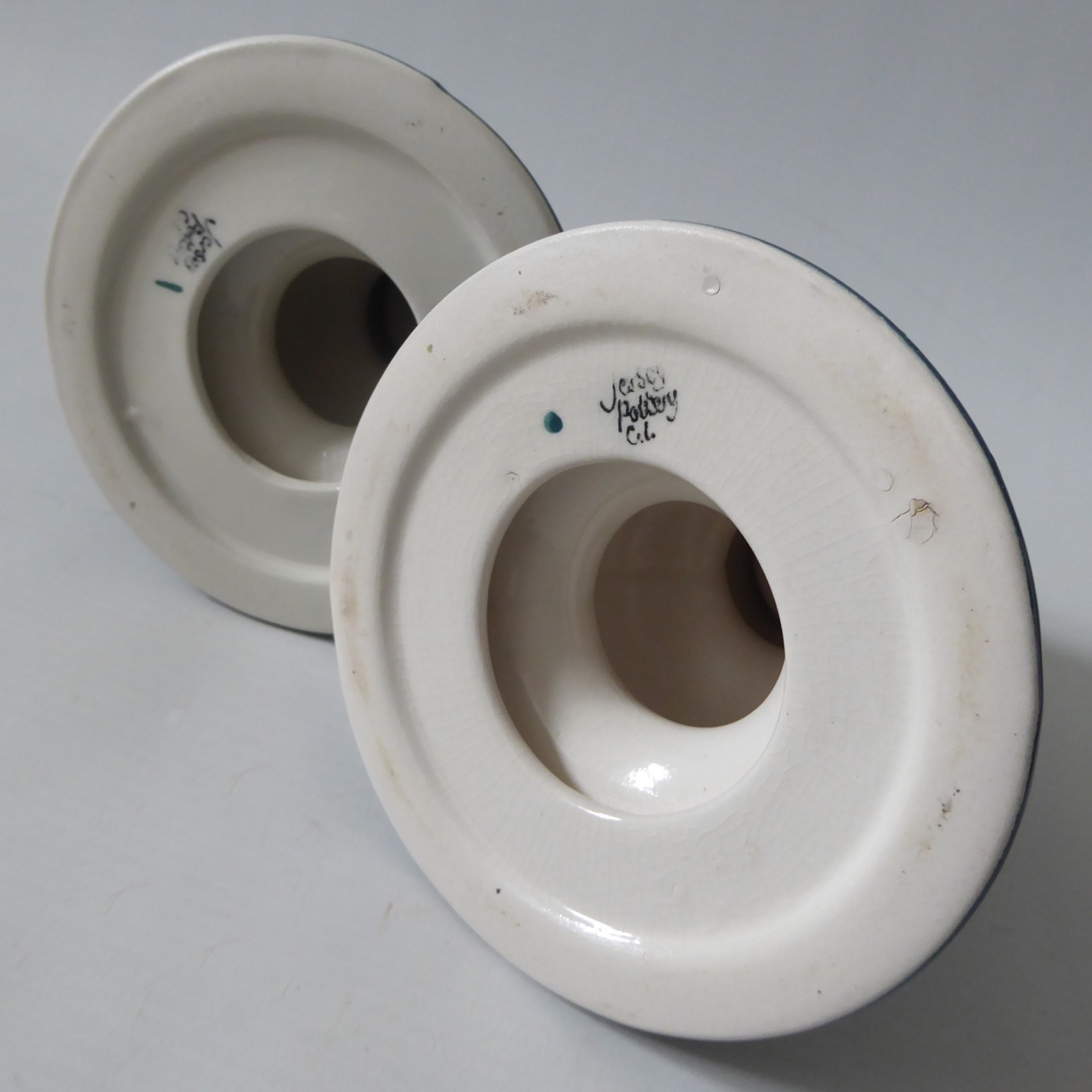 Jersey Pottery vintage pair candlesticks candle holders, teal blue green ceramic - Image 15