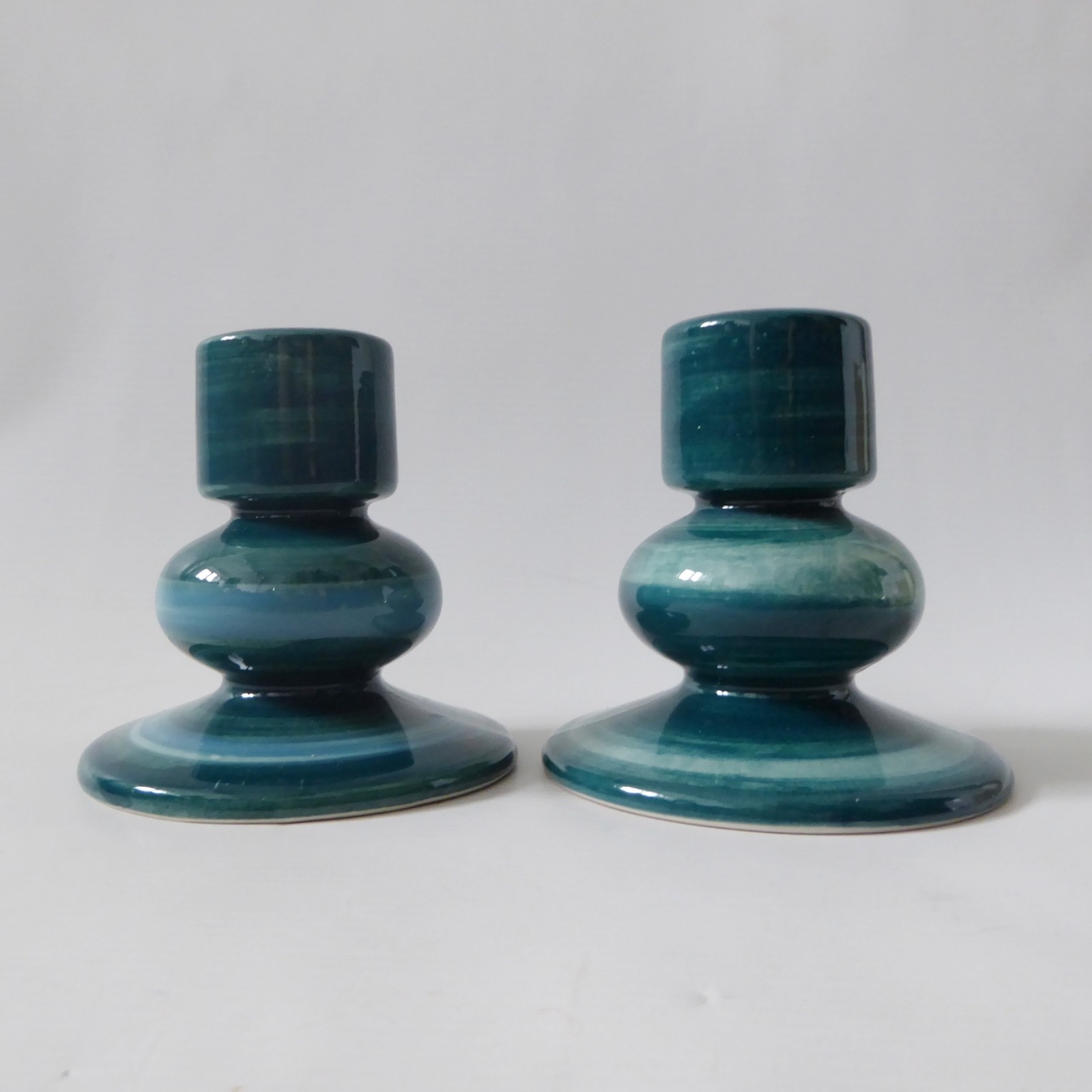 Jersey Pottery vintage pair candlesticks candle holders, teal blue green ceramic - Image 3