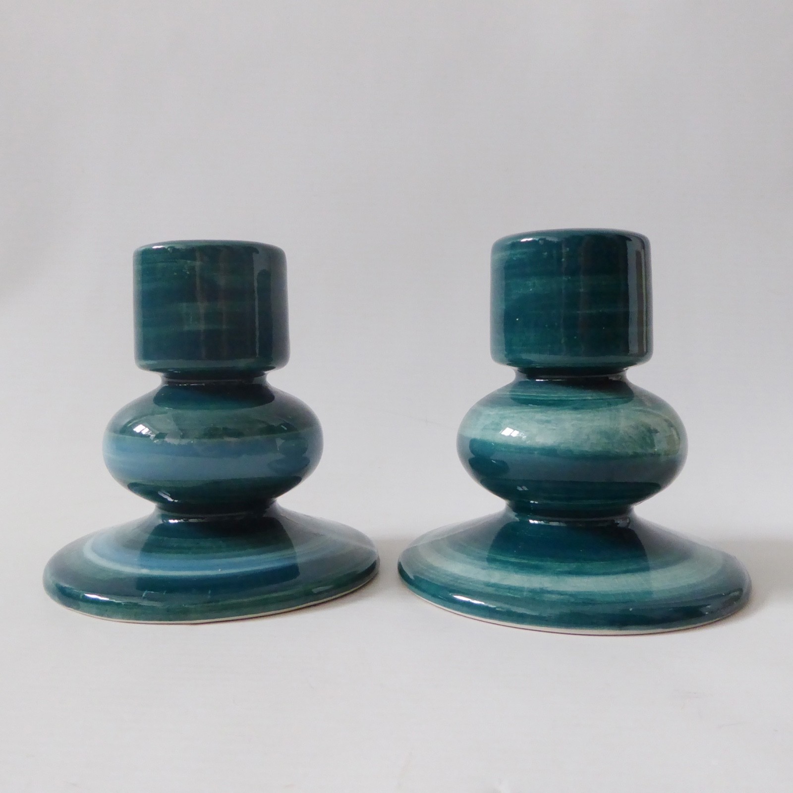 Jersey Pottery vintage pair candlesticks candle holders, teal blue green ceramic - Image 4