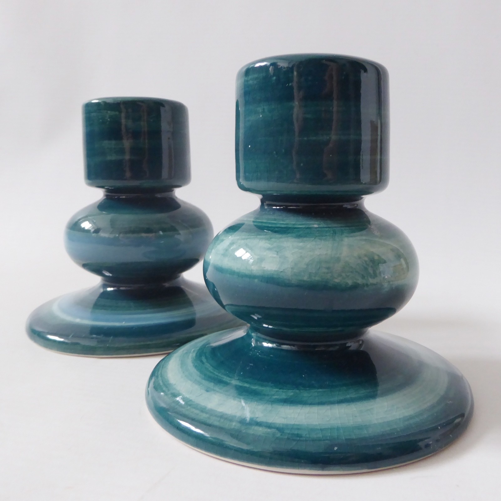 Jersey Pottery vintage pair candlesticks candle holders, teal blue green ceramic - Image 5