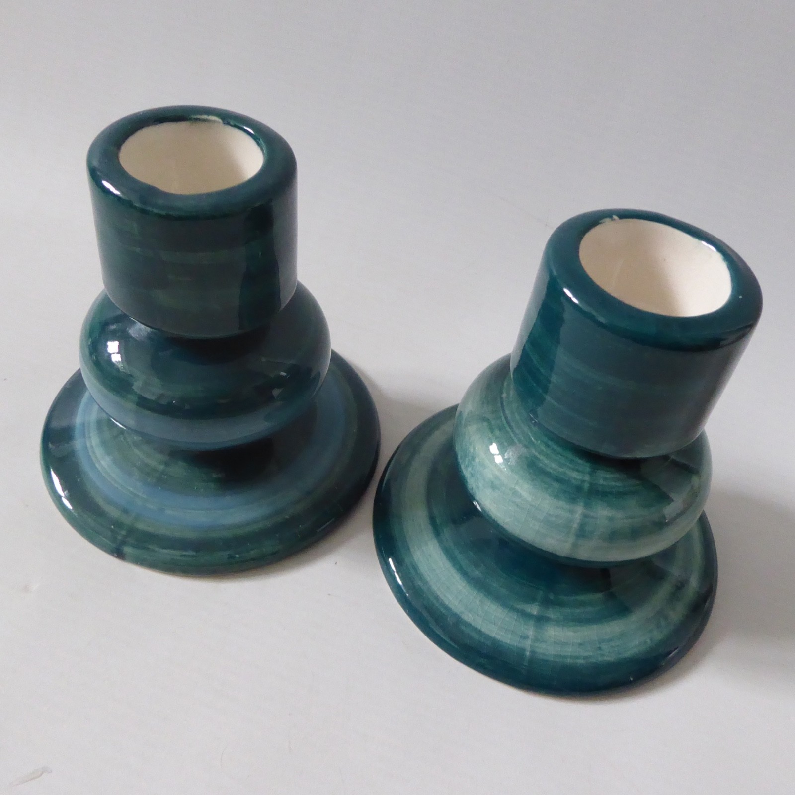 Jersey Pottery vintage pair candlesticks candle holders, teal blue green ceramic - Image 6