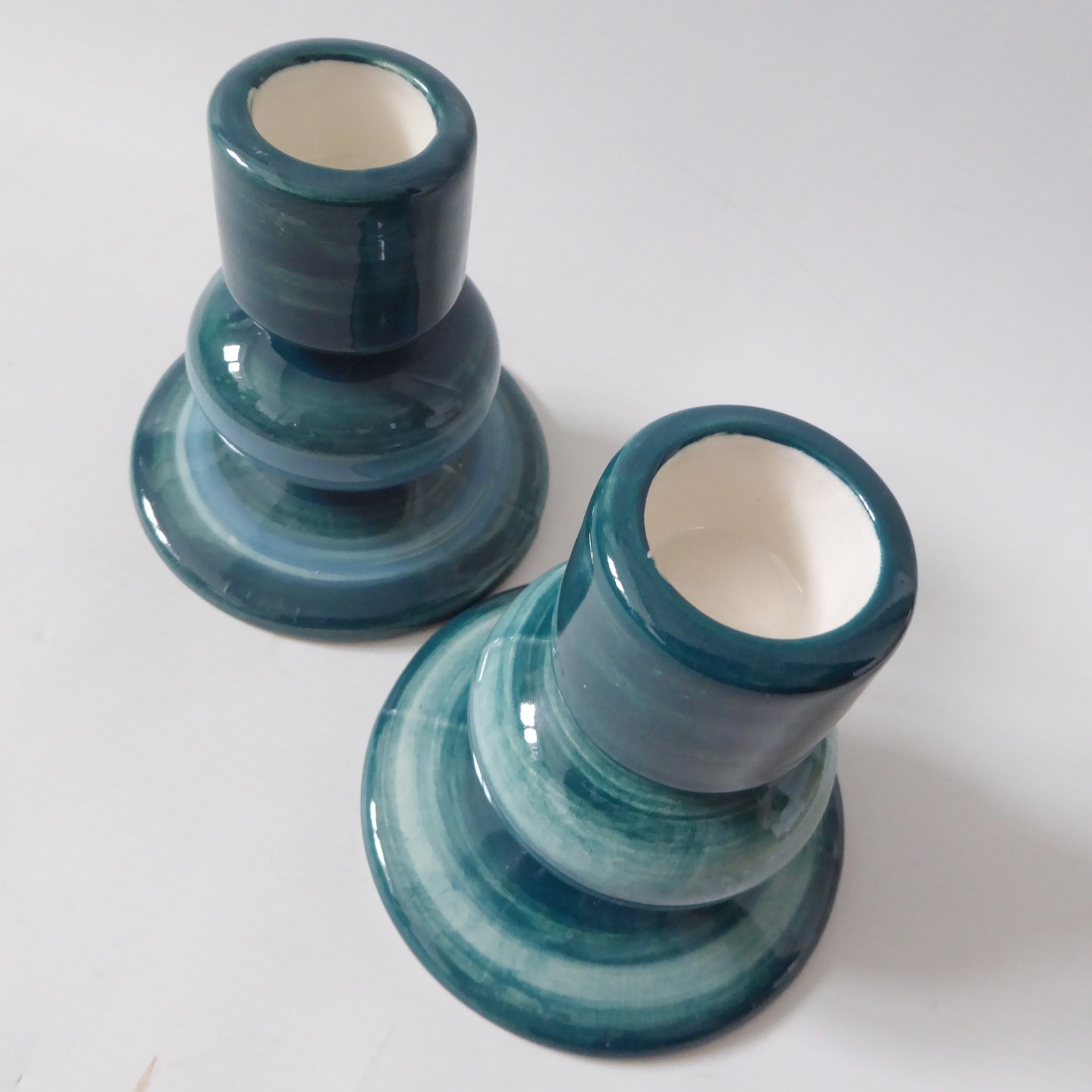Jersey Pottery vintage pair candlesticks candle holders, teal blue green ceramic - Image 7