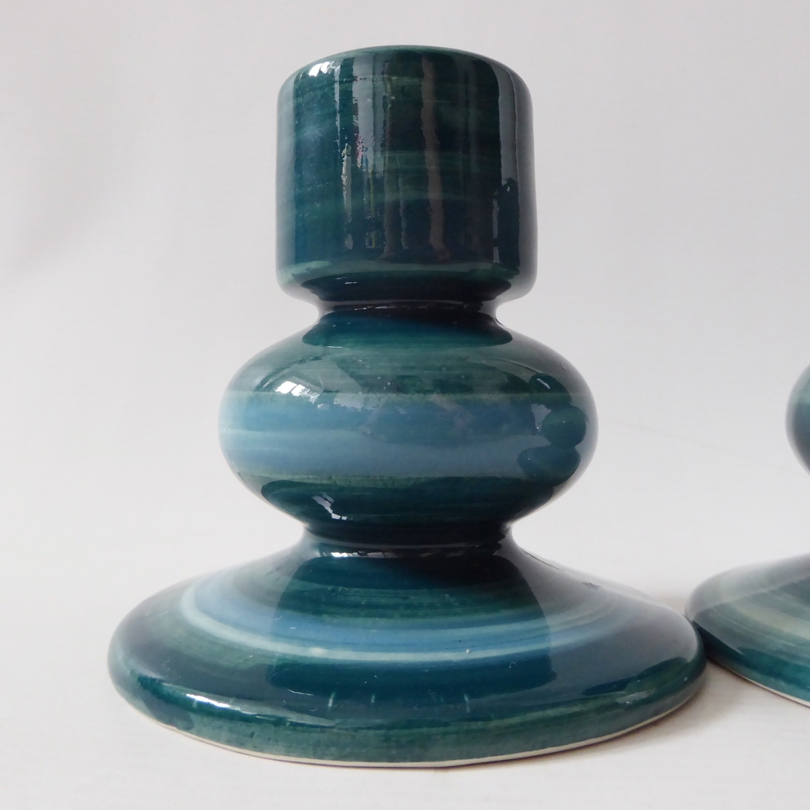 Jersey Pottery vintage pair candlesticks candle holders, teal blue green ceramic - Image 8