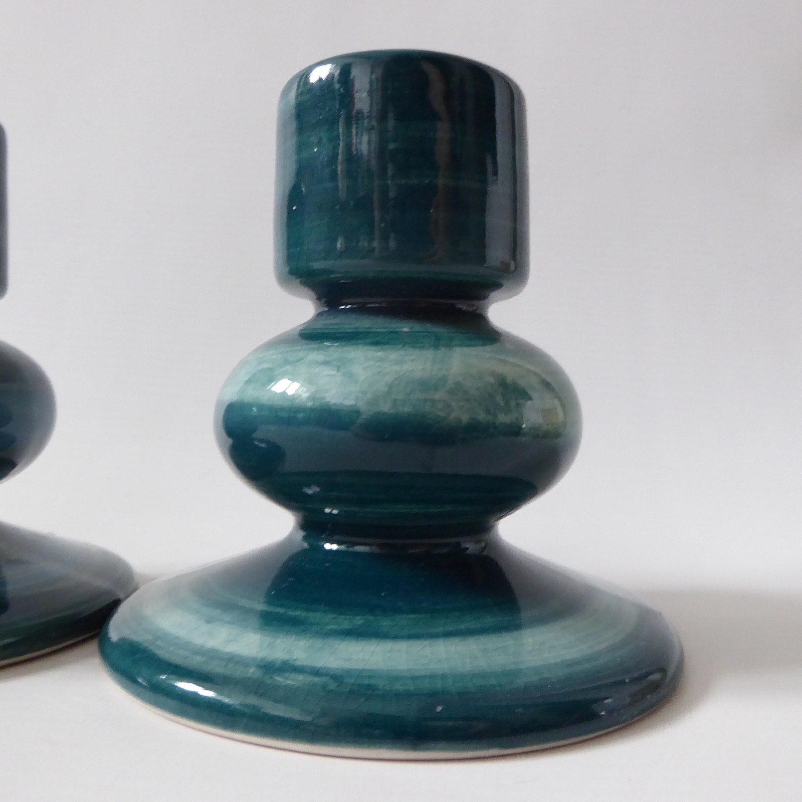 Jersey Pottery vintage pair candlesticks candle holders, teal blue green ceramic - Image 9