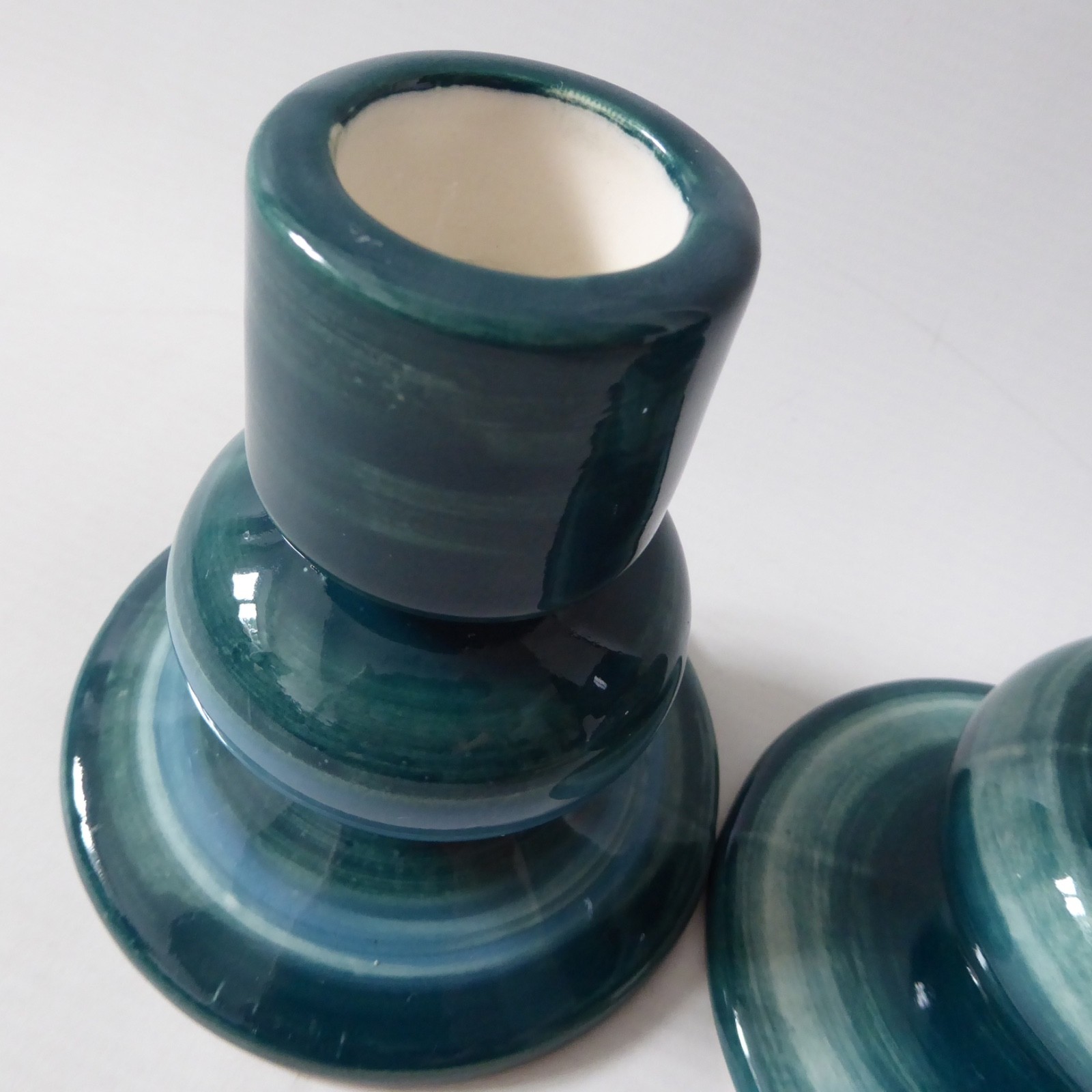 Jersey Pottery vintage pair candlesticks candle holders, teal blue green ceramic - Image 10