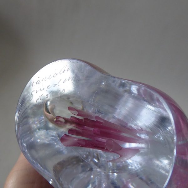 Josef Marcolin M51 art glass vase, big heavy signed pink streak. Sweden vintage - Image 16