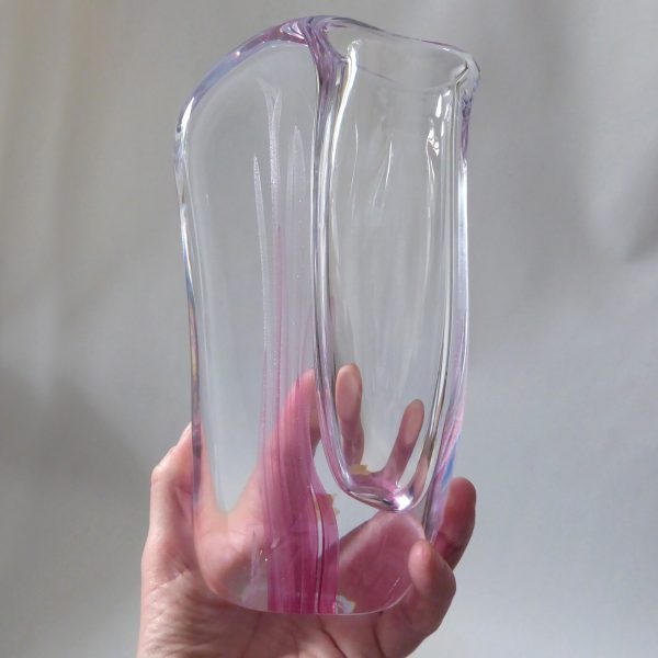 Josef Marcolin M51 art glass vase, big heavy signed pink streak. Sweden vintage - Image 8