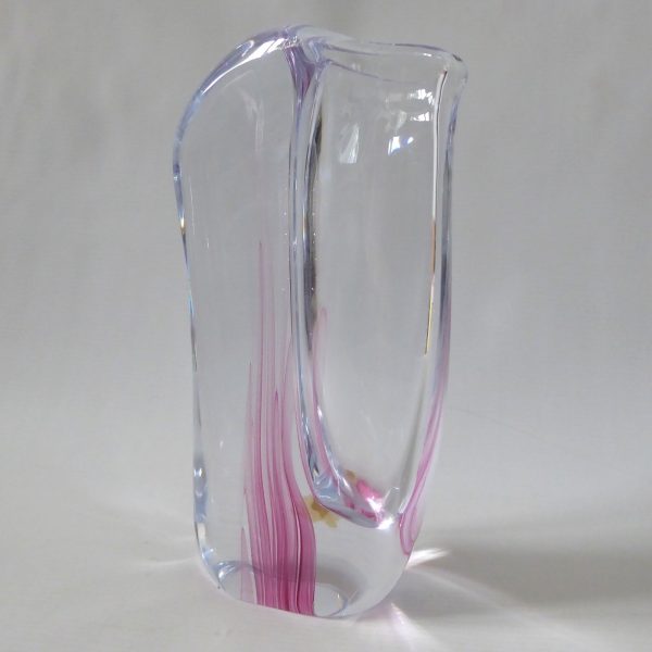 Josef Marcolin M51 art glass vase, big heavy signed pink streak. Sweden vintage - Image 9