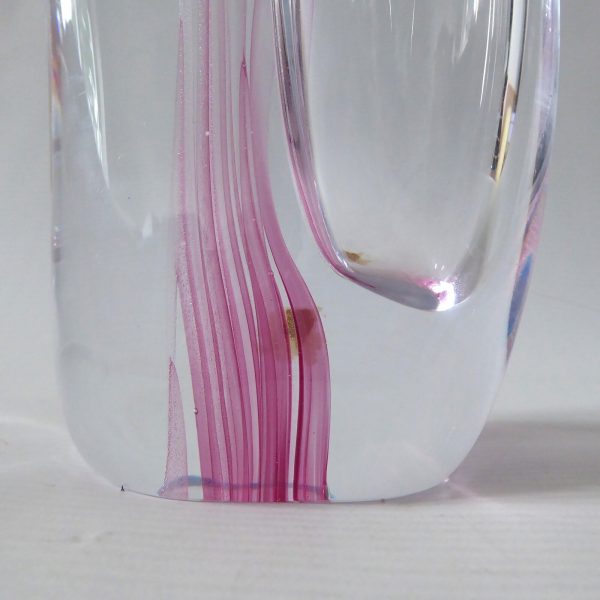 Josef Marcolin M51 art glass vase, big heavy signed pink streak. Sweden vintage - Image 10