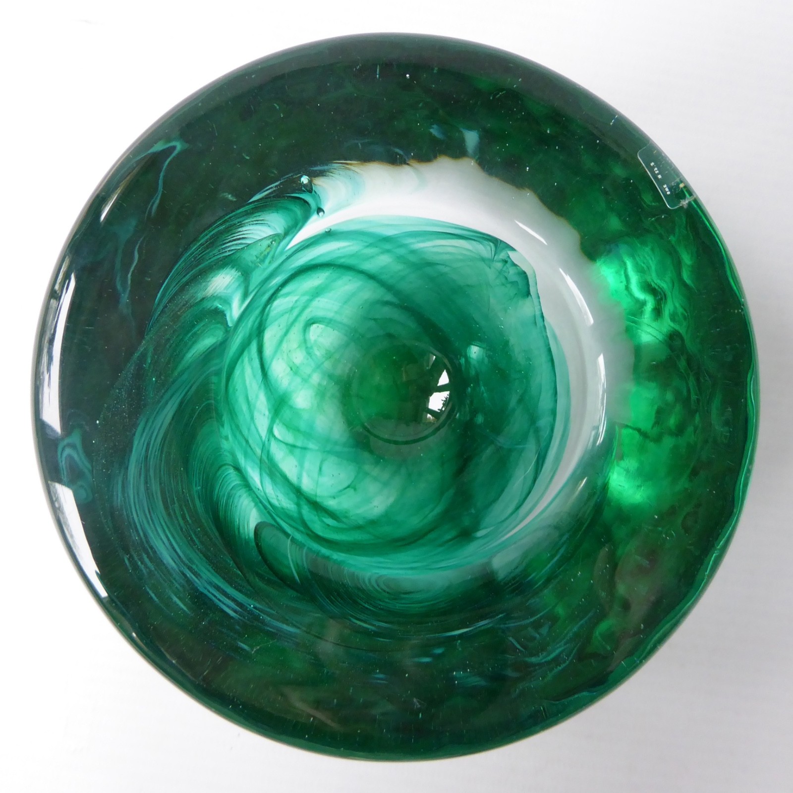 Kosta Boda art glass Atoll bowl, candle holder, Anna Ehrner, green swirl vintage - Image 12