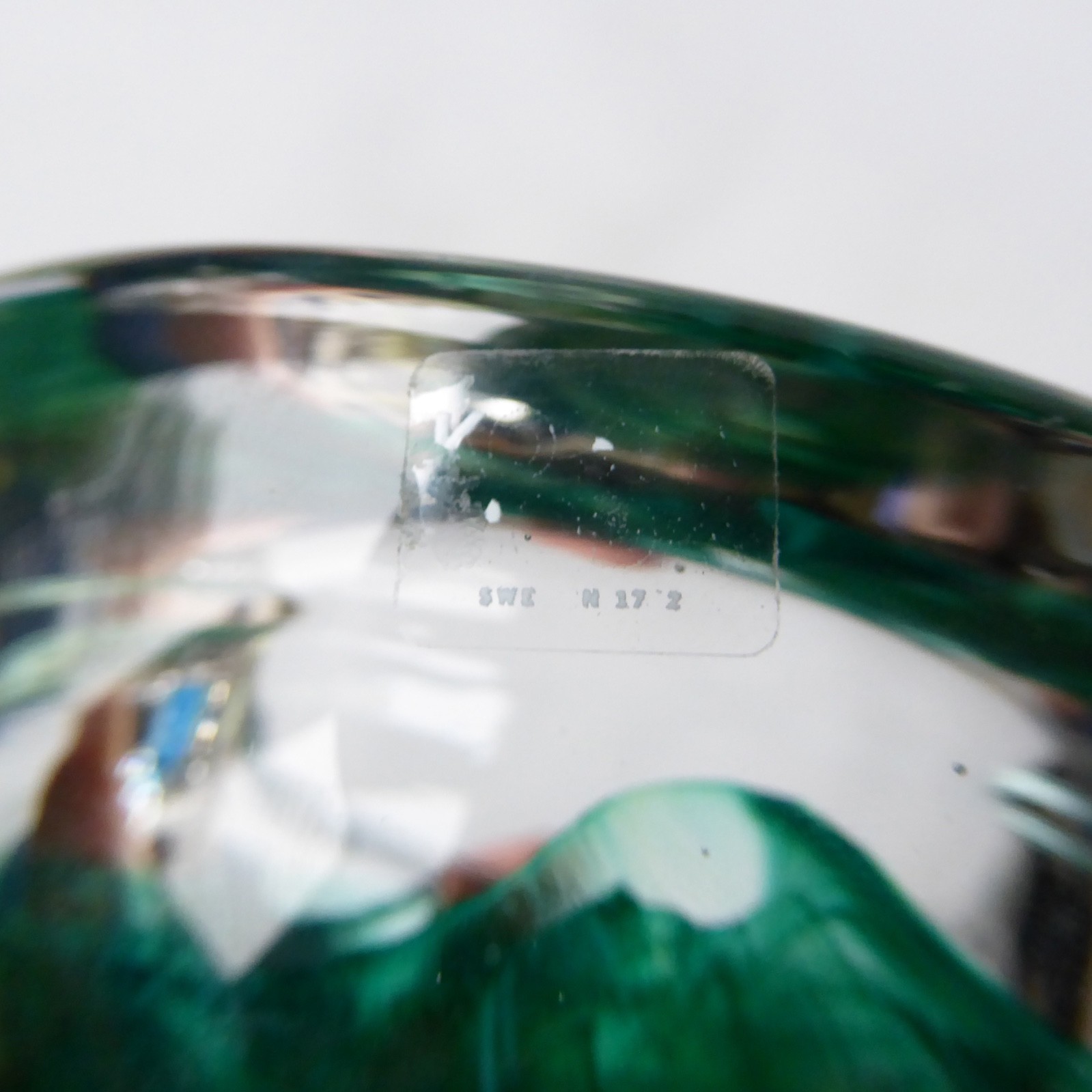 Kosta Boda art glass Atoll bowl, candle holder, Anna Ehrner, green swirl vintage - Image 14