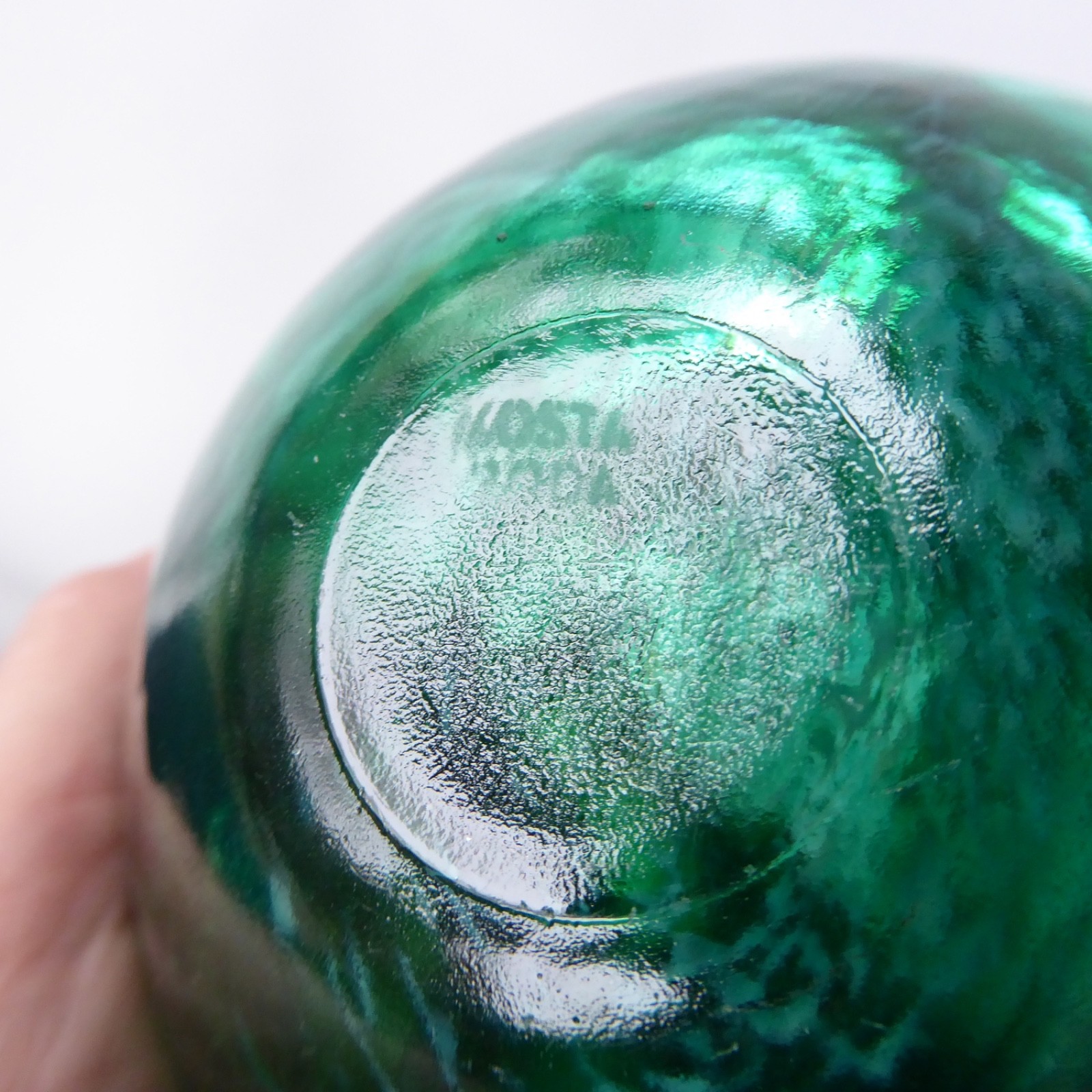 Kosta Boda art glass Atoll bowl, candle holder, Anna Ehrner, green swirl vintage - Image 15