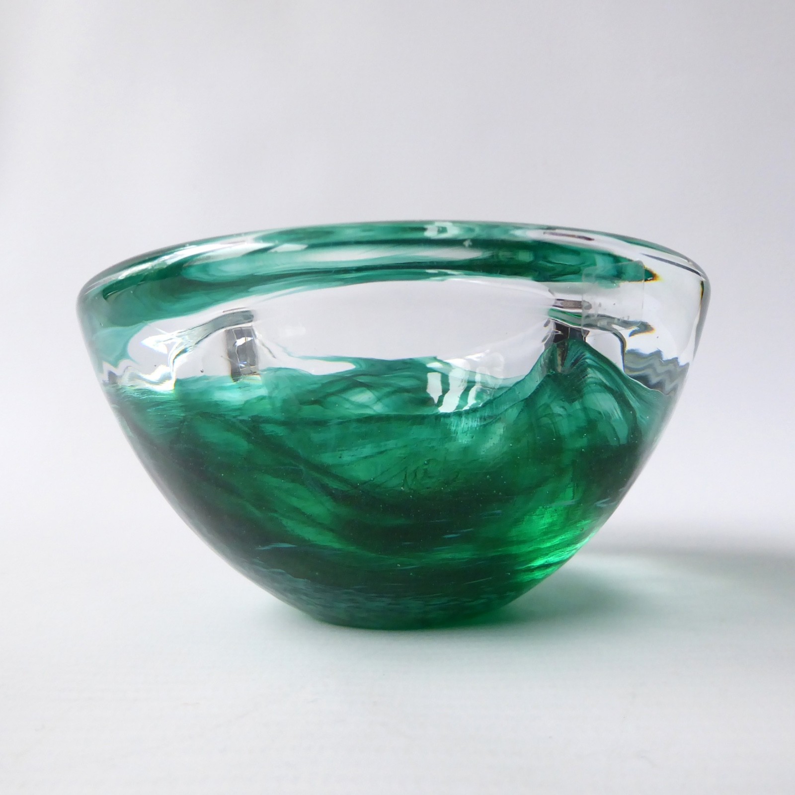 Kosta Boda art glass Atoll bowl, candle holder, Anna Ehrner, green swirl vintage - Image 3