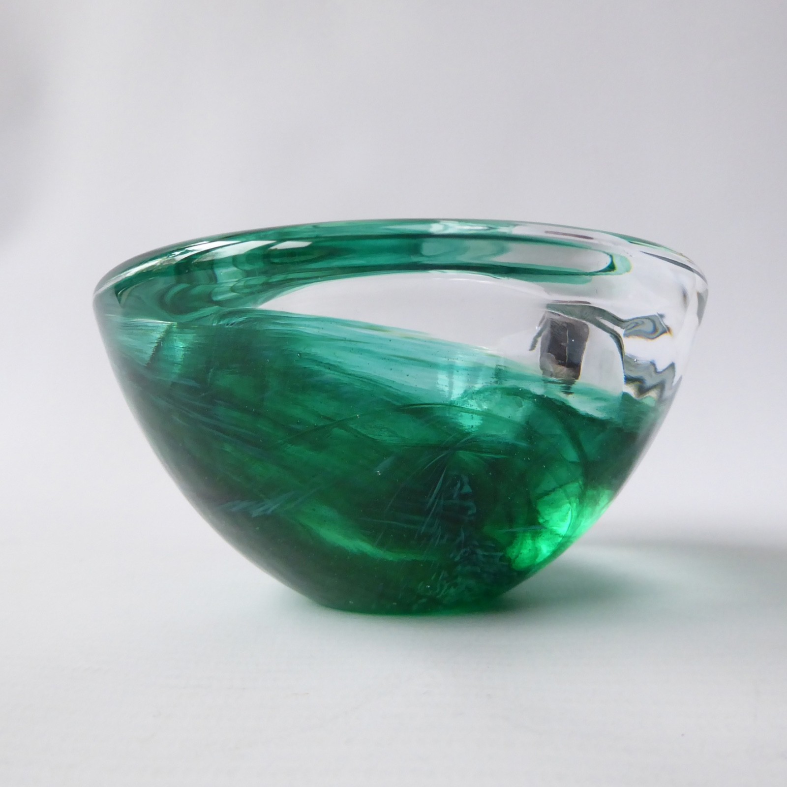 Kosta Boda art glass Atoll bowl, candle holder, Anna Ehrner, green swirl vintage - Image 5