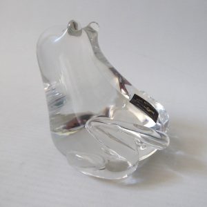 Langham Glass House handmade art glass FROG paperweight, Paul Miller, clear