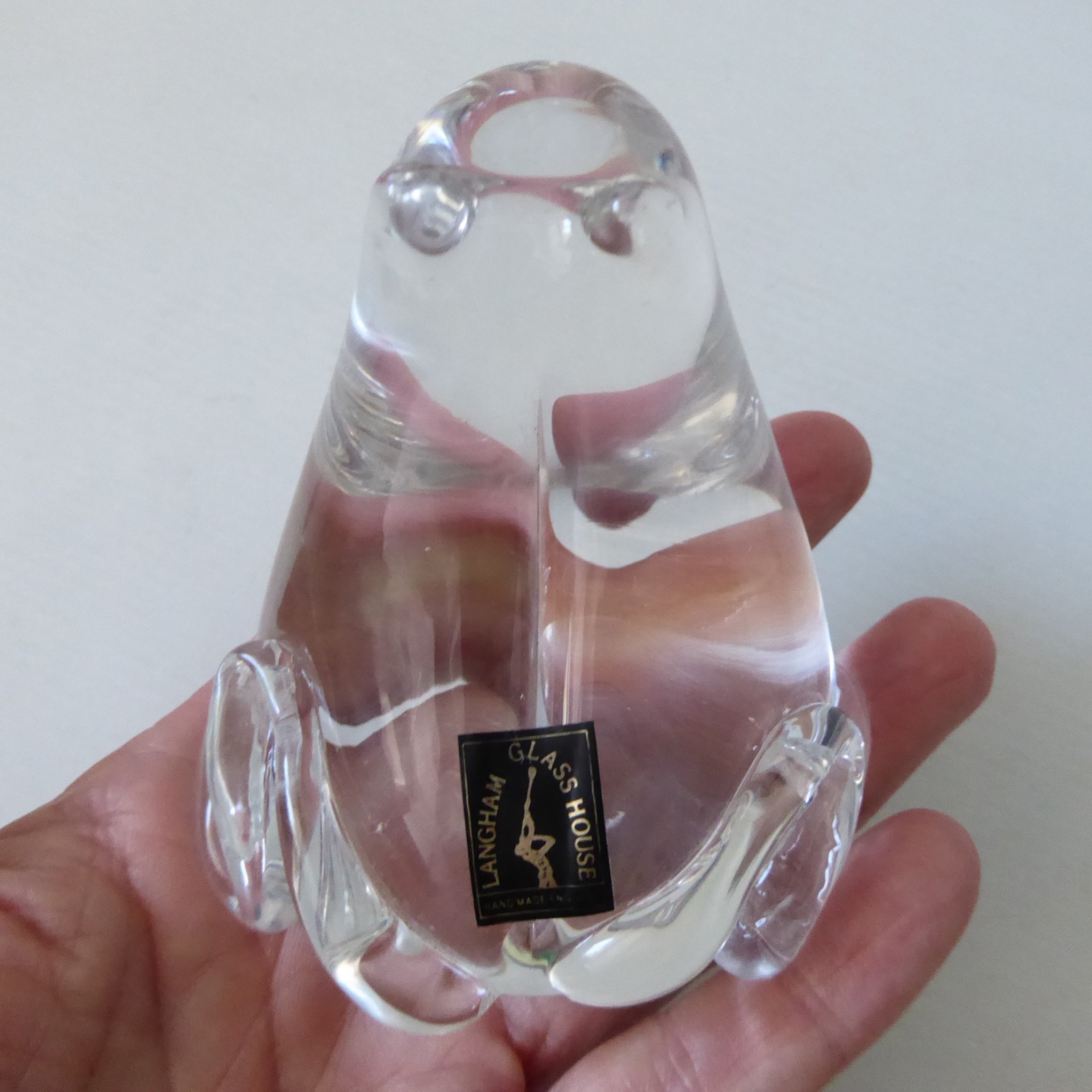 Langham Glass House handmade art glass FROG paperweight, Paul Miller, clear - Image 10