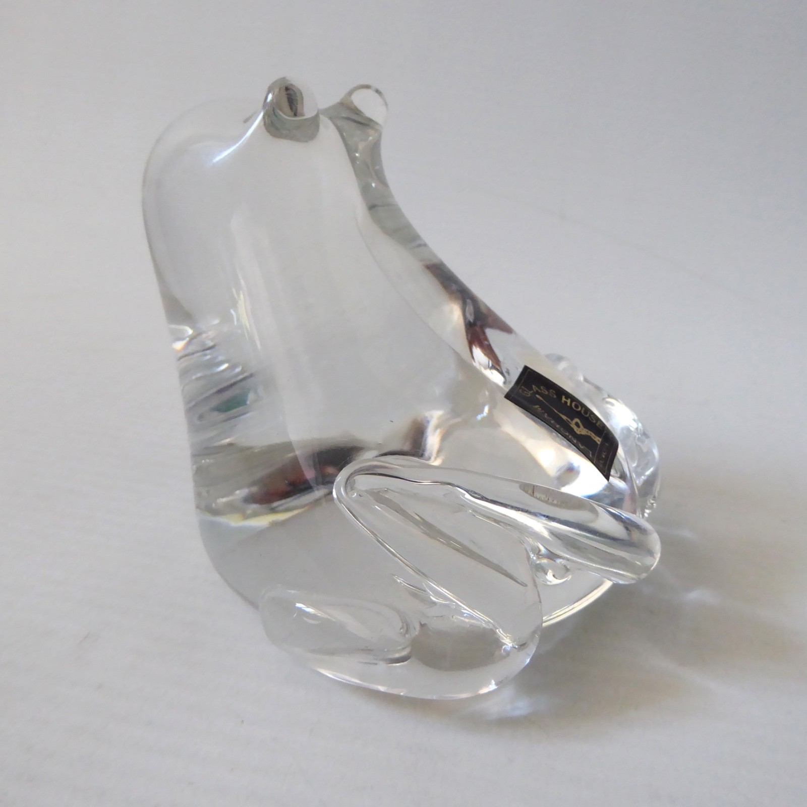 Langham Glass House handmade art glass FROG paperweight, Paul Miller, clear