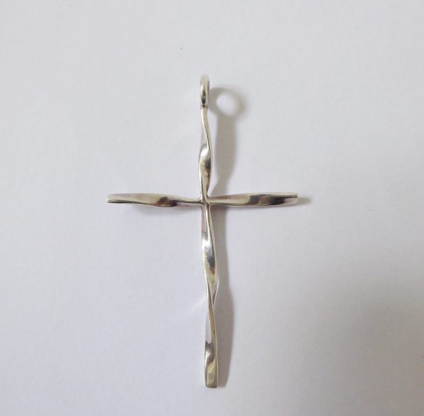 Large Sterling silver 925 cross pendant for necklace. Twisted long 6cm crucifix - Image 3