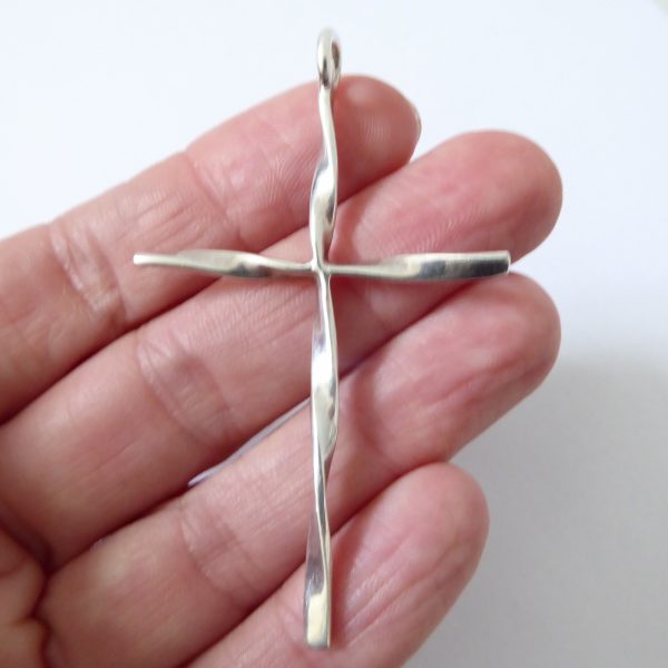 Large Sterling silver 925 cross pendant for necklace. Twisted long 6cm crucifix - Image 4