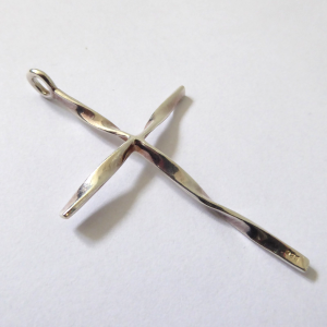 Large Sterling silver 925 cross pendant for necklace. Twisted long 6cm crucifix