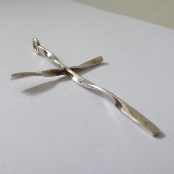 Large Sterling silver 925 cross pendant for necklace. Twisted long 6cm crucifix - Image 5