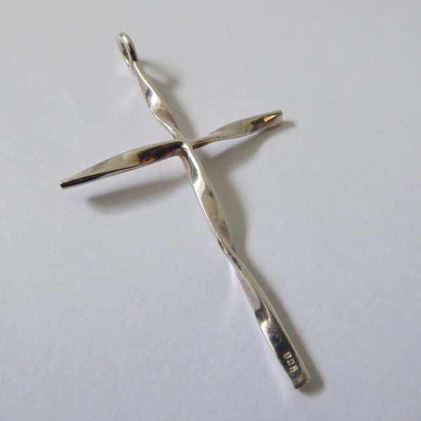 Large Sterling silver 925 cross pendant for necklace. Twisted long 6cm crucifix - Image 6