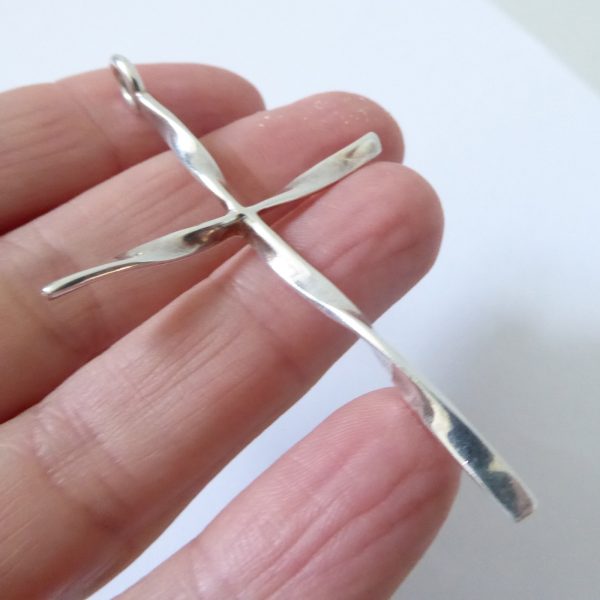 Large Sterling silver 925 cross pendant for necklace. Twisted long 6cm crucifix - Image 7