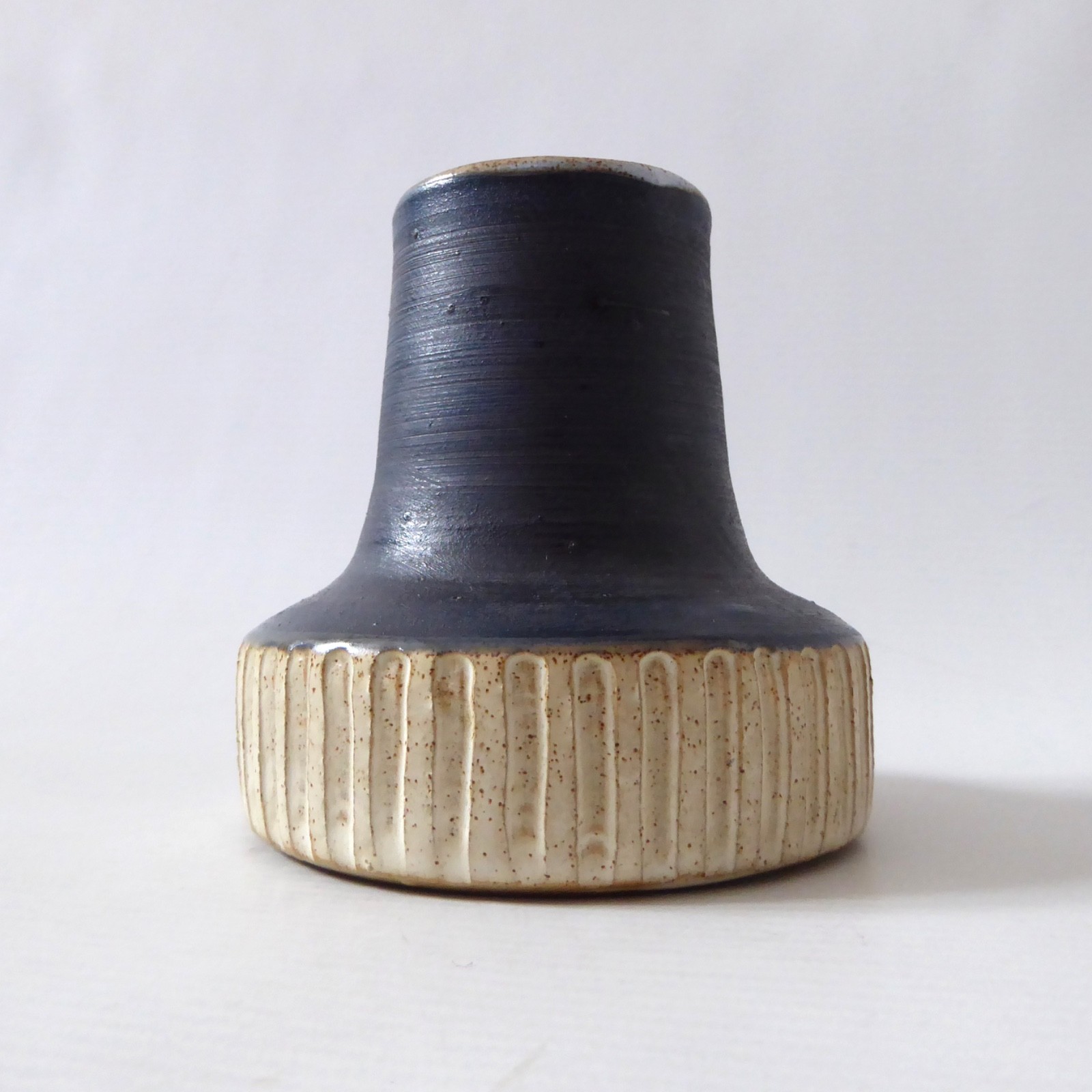 Lenham Pottery studio art vase, black and beige lines handmade artisan retro pot