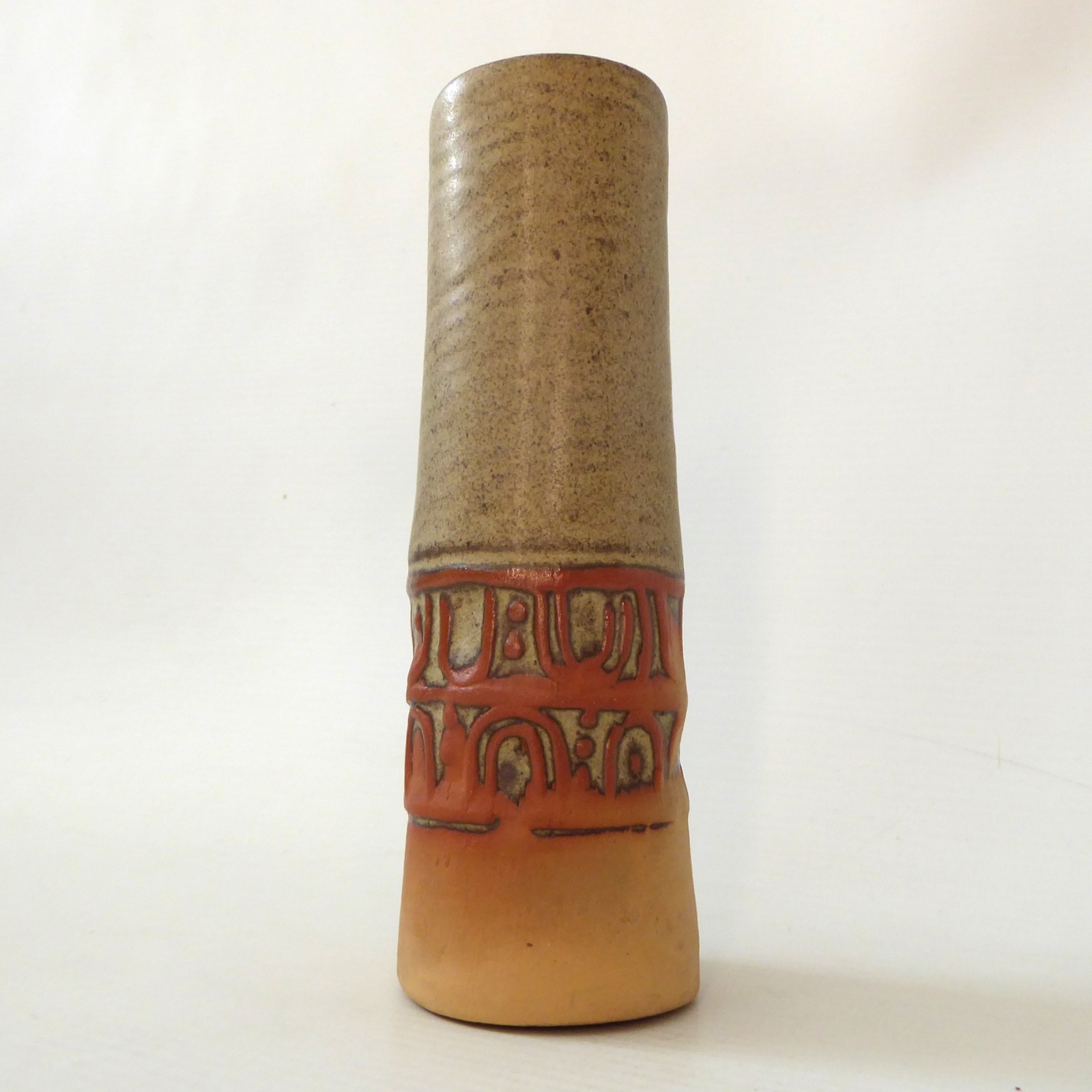 Louis Hudson 6" studio pottery vase, handmade slab built clay cylinder, chimney