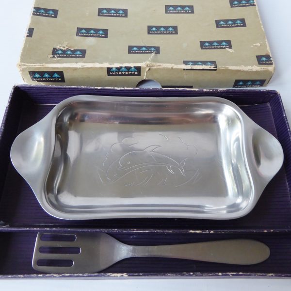 Lundofte DKF vintage retro 1960s Danish stainless steel herring fish dish + fork - Image 6