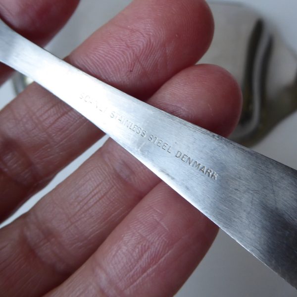 Lundofte DKF vintage retro 1960s Danish stainless steel herring fish dish + fork - Image 10