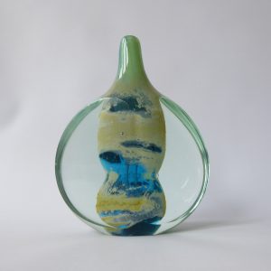 Mdina vintage art glass lollipop vase, Sea & Sand, turquoise blue. Malta ice cut