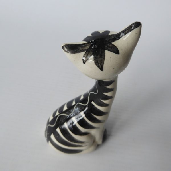 Mid century 1963 cheshire cat, vintage pottery ceramic striped figurine statue - Image 8